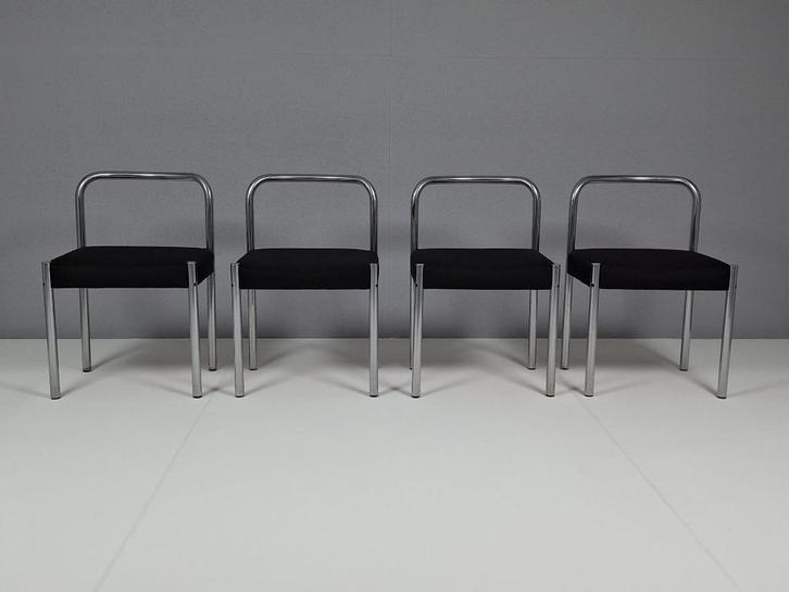 Set van 4 Vintage Martin Visser Stoelen Spectrum, Jaren 70, Huis en Inrichting, Stoelen, Gebruikt, Vier, Metaal, Stof, Zwart, Ophalen