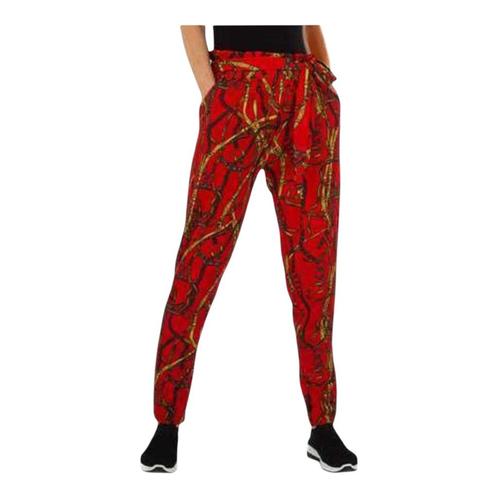 Broek rood met leuke print design S/M, Kleding | Dames, Broeken en Pantalons, Nieuw, Maat 36 (S), Rood, Lang, Verzenden