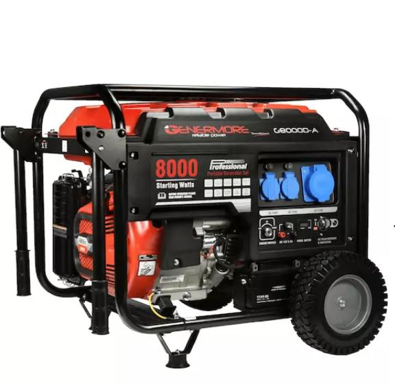 Groupe électrogène Genermore 8kVA – 230V – très bon état, Bricolage & Construction, Générateurs, Utilisé, Essence, 5 à 10 kVA