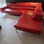 Lederen hoeksalon - rood, Huis en Inrichting, Ophalen, 250 tot 300 cm, Gebruikt, Hoekbank