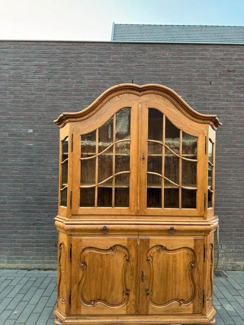 Vitrinekast massief licht eiken, Huis en Inrichting, Kasten | Vitrinekasten, Zo goed als nieuw, 200 cm of meer, 150 tot 200 cm