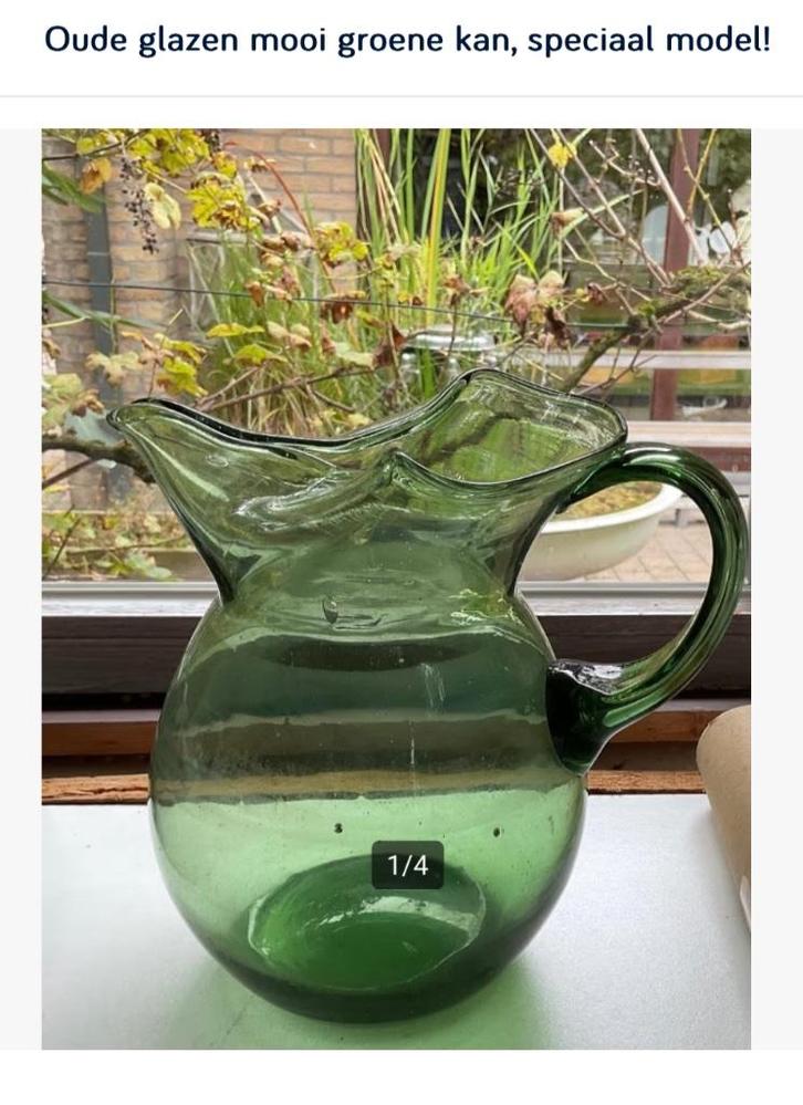 Oude mooie groene glazen kan , heel speciale kan! ., Antiek en Kunst, Antiek | Glaswerk en Kristal, Ophalen of Verzenden
