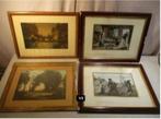 4 gravures anciennes dans un cadre photo en bois - 42x32, Enlèvement ou Envoi