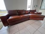 Leren hoekbank, hoekzetel, bruin, Huis en Inrichting, Ophalen, Gebruikt, Leer