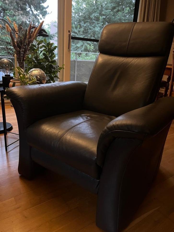 Lederen zetel zwart, Huis en Inrichting, Zetels | Zetels, Gebruikt, Rechte bank, Eenpersoons, Minder dan 150 cm, Minder dan 75 cm