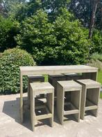 Steigerhouten tuin/partytafel met 6 barkrukken, Tuin en Terras, Ophalen, Gebruikt, Hout