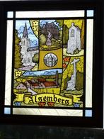 Ingelijst decoratief gebrandschilderd glas dat Alsemberg voo, Antiek en Kunst, Ophalen of Verzenden