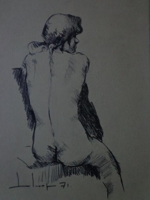dessin femme nue assise sur le dos Leloup de 1971, Antiquités & Art, Art | Dessins & Photographie, Enlèvement ou Envoi