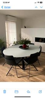 Joli glazen tafel met zwarte poot, 150 à 200 cm, Comme neuf, Métal, Modern Design