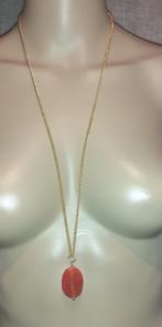 Ketting edelsteen hanger fire crackle agaat vintage, Handtassen en Accessoires, Kettingen, Verzenden, Nieuw, Steen of Mineraal