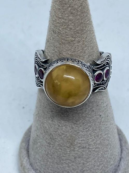 Antieke Amber Ring - Maat 18 - Zilver 925, Bijoux, Sacs & Beauté, Boucles d'oreilles, Neuf, Puces ou Clous, Argent, Jaune, Avec pierre précieuse