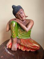 Statuette de Bouddha en bois de suar ou noyer indien coloré, Comme neuf