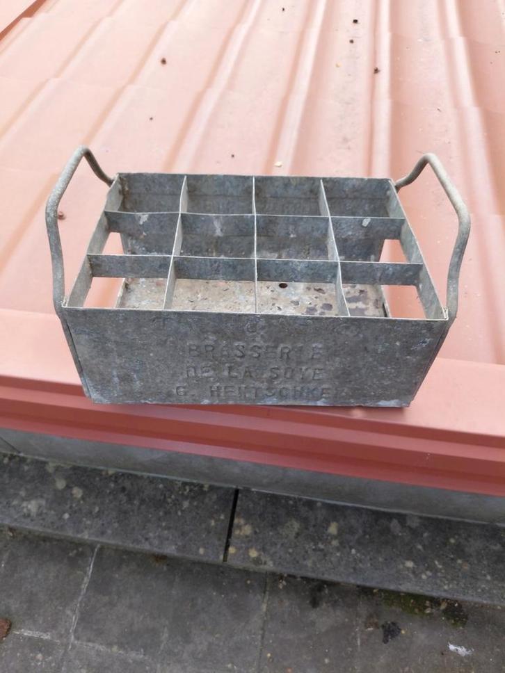 Antieke gegalvaniseerde bierkrat/bierbak/flessenhouder, Antiek en Kunst, Curiosa en Brocante, Ophalen of Verzenden