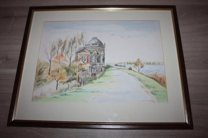 Originele aquarel tekening , De Notelaer Bornem , 43x35 cm, Antiquités & Art, Art | Dessins & Photographie, Enlèvement ou Envoi