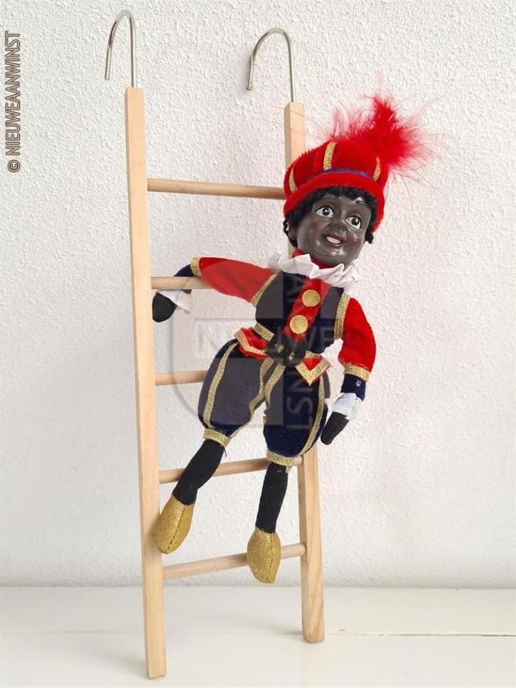 Authentieke etalage zwarte Piet pop op trap - 20cm, rood, Diversen, Sinterklaas, Verzenden