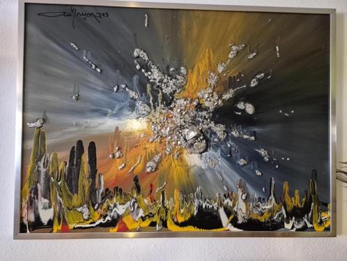 Tableau abstrait texturé – Explosion cosmique – 1975 – signé, Antiek en Kunst, Kunst | Schilderijen | Klassiek, Ophalen