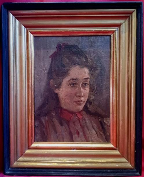 Jeune Pensive 1887 - Initialen die moeten worden ontcijferd, Antiek en Kunst, Kunst | Schilderijen | Klassiek, Ophalen of Verzenden
