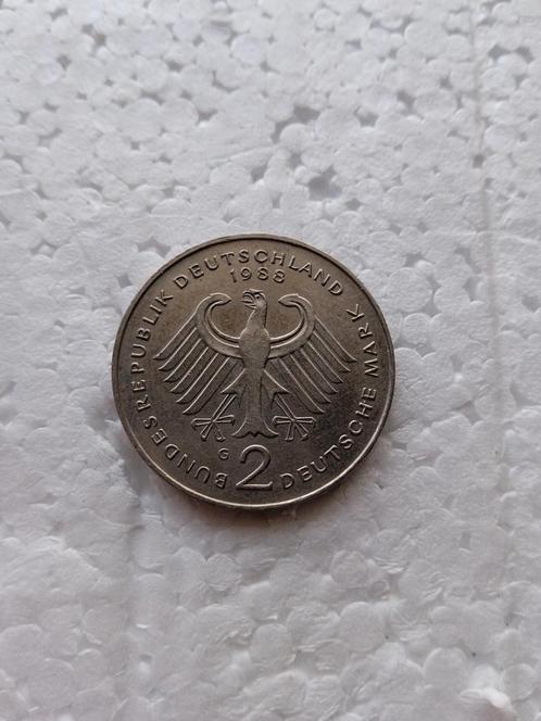 2 deutsche mark 1988, Timbres & Monnaies, Monnaies | Europe | Monnaies non-euro, Monnaie en vrac, Allemagne, Enlèvement ou Envoi