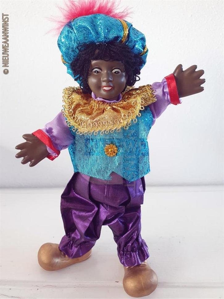 Authentieke etalage zwarte Piet pop - 22cm, paars/blauw/goud, Divers, Saint-Nicolas, Envoi