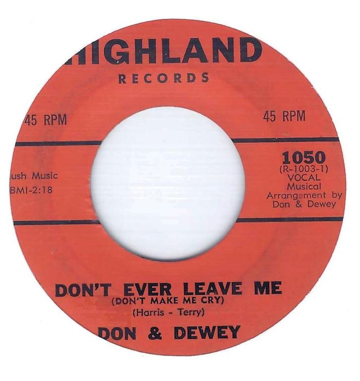 Don & Dewey – Don't Ever Leave Me, CD & DVD, Vinyles Singles, Utilisé, Single, R&B et Soul, 7 pouces, Enlèvement ou Envoi