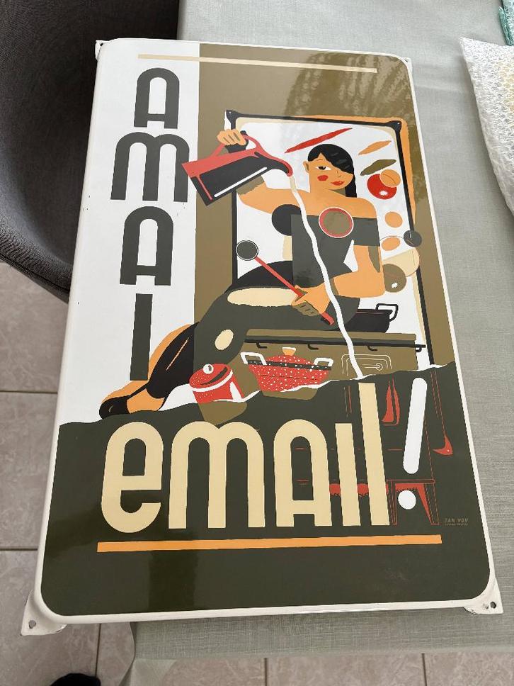 Amai Email! Emaillerie belge emaille bord 2015, Verzamelen, Merken en Reclamevoorwerpen, Gebruikt, Reclamebord, Ophalen