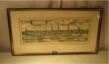 Belle gravure ancienne 'Civitatis Essensis' - 56x30, Antiquités & Art, Enlèvement ou Envoi