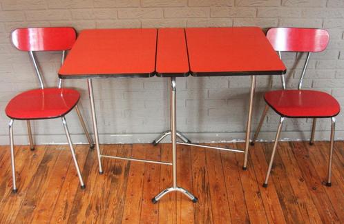 Rode Formica Klaptafel / + Formica Stoelen / Jaren 60, Huis en Inrichting, Tafels | Bijzettafels, Zo goed als nieuw, Rechthoekig