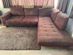 Bruine velours hoekbank, Huis en Inrichting, Zetels | Zetels, Ophalen, Gebruikt, 100 tot 125 cm, Hoekbank