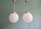 Paar grote Art Deco hangers in witte opaline, jaren 1920-30, Antiek en Kunst, Ophalen of Verzenden