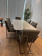 Salle à manger + console + tables basses effet marbre blanc, Maison & Meubles, Enlèvement, Comme neuf, Moderne, 6 à 8 chaises