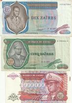 ZAIRES.3 VERSCHILLENDE BILJETTEN 5+10+1000.000 ZAIRES, Timbres & Monnaies, Billets de banque | Afrique, Enlèvement