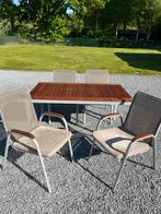 Tuintafel met 4 stoelen en kussens, Tuin en Terras, Ophalen, Zo goed als nieuw
