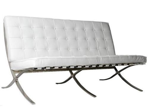 Fauteuil Barcelona 3 places cuir pleine fleur blanc, Huis en Inrichting, Fauteuils, Gebruikt, Leer, Metaal, 125 cm of meer, 75 tot 100 cm