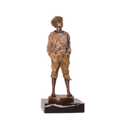 brons beeld , jongen, brons, Antiquités & Art, Curiosités & Brocante, Enlèvement ou Envoi