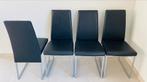 4 chaises de salle à manger à dossier haut en cuir noir, Quatre, Noir, Modern, Autres matériaux