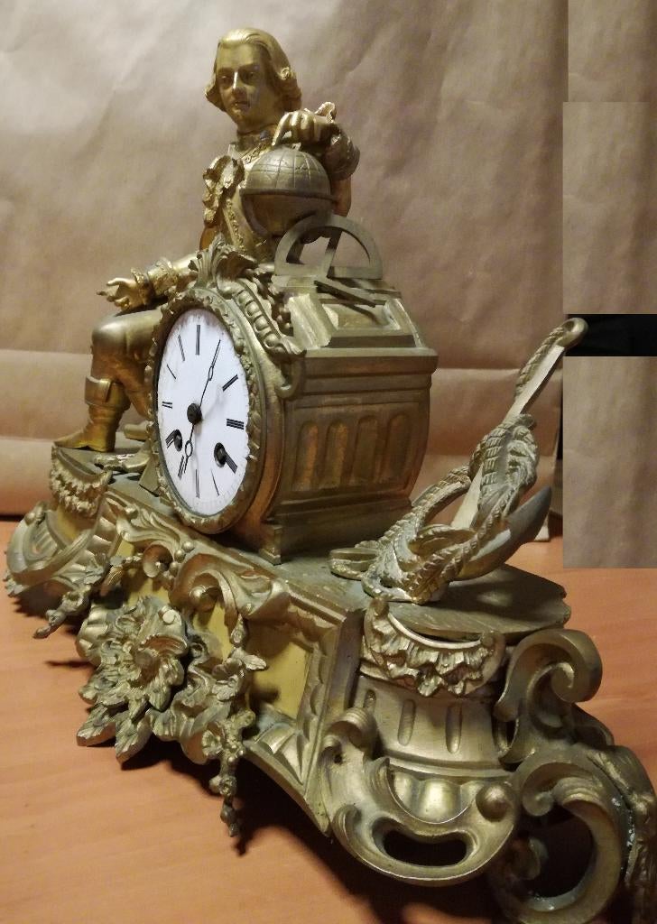 Franse pendule 'Voyage de Laperouse' - bronze doré - antiek, Antiquités & Art, Antiquités | Horloges, Enlèvement
