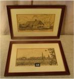 2 Mooie Oude Pentekeningen 'Schuur en Antwerpen' - gesign, Ophalen of Verzenden