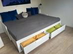 Bed 80x200 cm, uitschuifbaar tot 160x200. Incl. opbergladen, Huis en Inrichting, Ophalen, Wit, Tweepersoons, Zo goed als nieuw