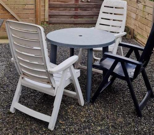 1 table jardin et 3 chaises pliable réglable, Jardin & Terrasse, Ensembles de jardin, Utilisé, Sets de jardin, Synthétique, 3 places