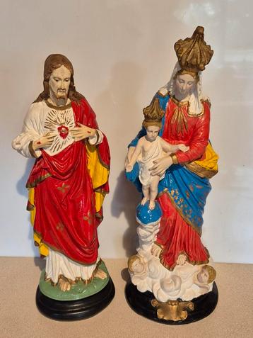 Heiligenbeelden Maria en Jozef in gips; H 42 en 45cm beschikbaar voor biedingen