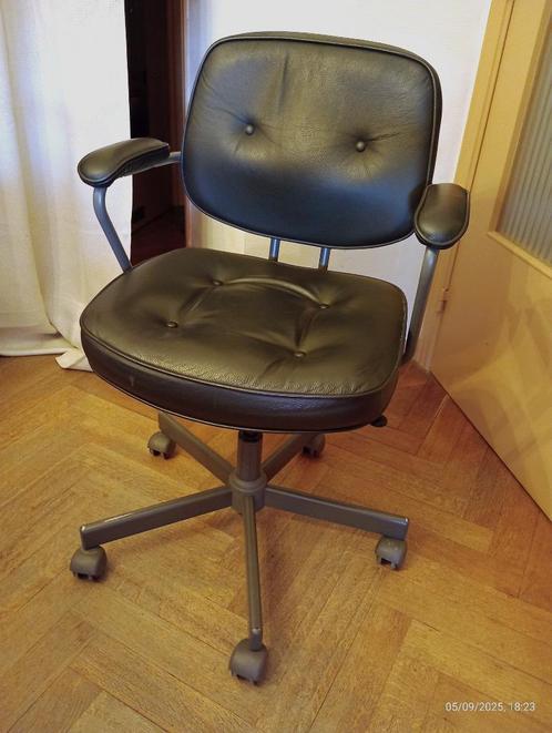 IKEA ALEFJALL Ergonomische bureaustoel zwart leer, Huis en Inrichting, Bureaustoelen, Gebruikt, Bureaustoel, Zwart, Ergonomisch