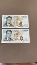 2 biljetten 20 Belgische frank, Ophalen of Verzenden, België, Los biljet