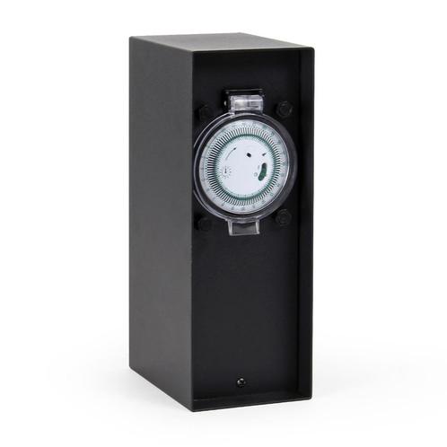 Buitenstopcontact | Zwart | 2-voudig | Met tijdschakelaar, Huis en Inrichting, Woonaccessoires | Zuilen en Pilaren, Nieuw, Ophalen of Verzenden