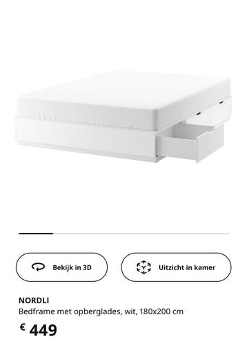 Nordli bed met lades 180x200 + matras