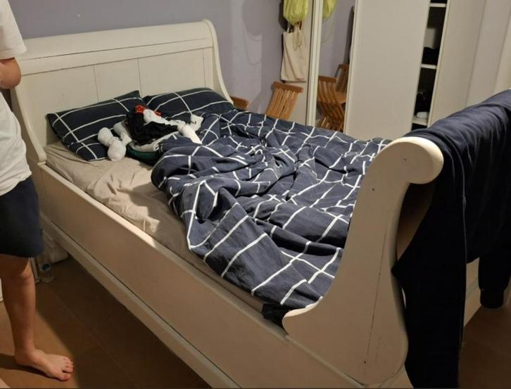 Antiek sleebed / twijfelaar in eik, Antiek en Kunst, Antiek | Meubels | Bedden, Ophalen