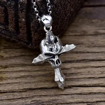 Soul Crucible - Skull kruis hanger - 925 zilver, Neuf, Croix ou Symbole, Argent, Argent