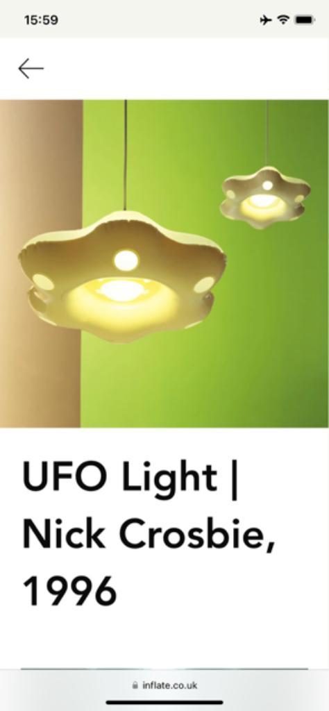 2 Vintage Design Lamp Shades 'Ufo Light' by Inflate Nick Cro, Huis en Inrichting, Lampen | Hanglampen, Zo goed als nieuw, Minder dan 50 cm