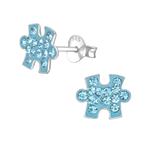 Zilveren kinderoorbellen puzzelstuk kristal - Aqua, Handtassen en Accessoires, Kindersieraden, Ophalen of Verzenden, Nieuw, Oorbellen