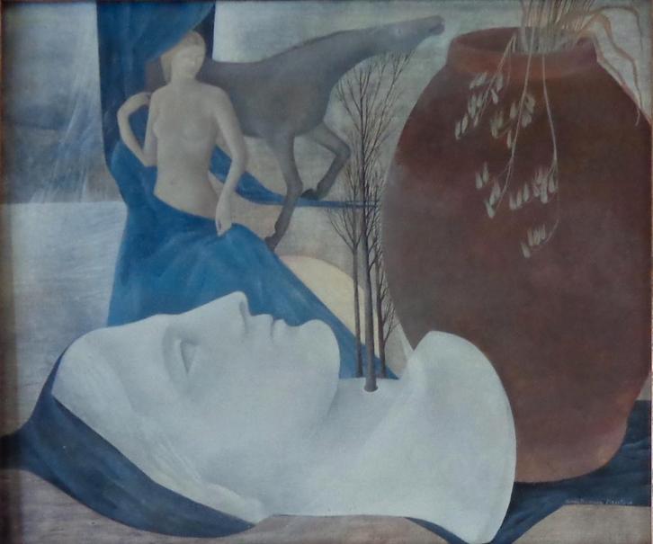 SONJA BAUTERS / MYSTIEKE SCENE / OLIEVERF / 59x67cm / KADER, Antiek en Kunst, Kunst | Schilderijen | Modern, Ophalen of Verzenden