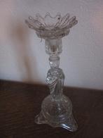 Antieke glazen kandelaar Christusfiguur + schaaltje, Antiek en Kunst, Ophalen of Verzenden, Glas